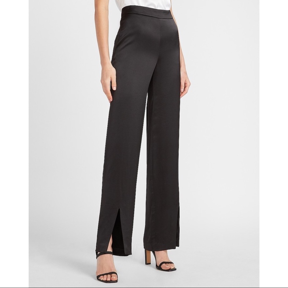 EXPRESS High Waisted Satin Slit Front Straight Pant